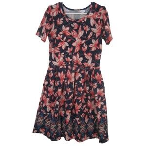 LuLaRoe Women Amelia Dress XL floral tropical Hawaiian stretch pockets pleated